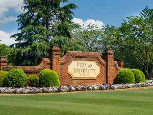 Entrance sign at Furman University in Greenville, South Carolina.