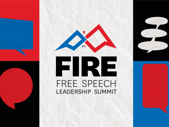"FIREFree Speech Leadership Summit Launch" surrounded by speech bubbles